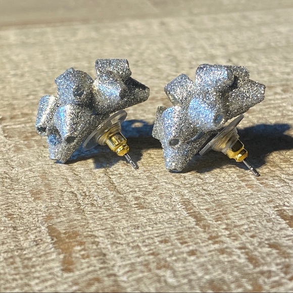 Silver Glitter Metal Christmas Bow Earrings - Picture 2 of 3